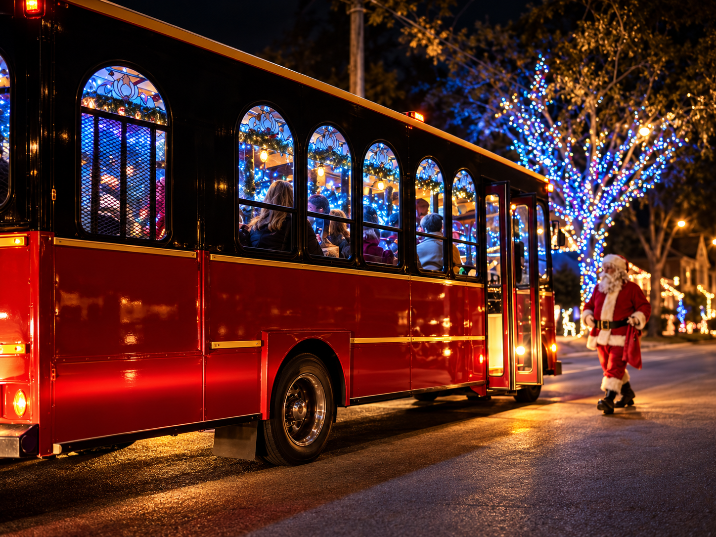 Festive Red Trolley Christmas Ride